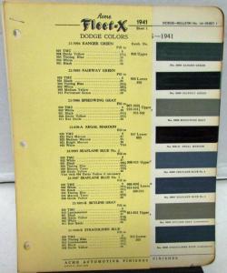 Original 1941 Dodge Acme Fleet-X Color Paint Chips Codes Leaflets W/Updates