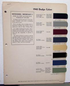 Original 1942 Dodge DuPont Acme Color Paint Chips Leaflets Codes