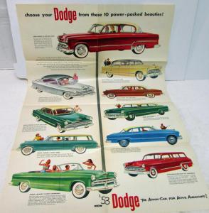 1953 Dodge V Eight or Six Dealer Color Sales Folder Action Car Large Original