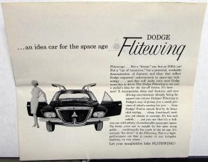 1961 Dodge Flitewing Concept Car Brochure Handout Flip Up Windows Ram-Induction