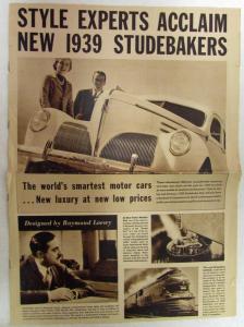 1939 Studebaker DeLuxe Models Sales Brochure Folder Original