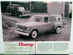 1960 Studebaker Champ Truck Series 6E5 6E7 6E10 6E12 Data Sheet Original