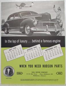 1946 Hudson Dealer Model Reference Identification Sheet 1937 To 1946 Green