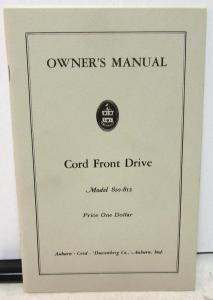1936 1937 Cord Front Drive Model 810 812 Owners Manual Operation Care New