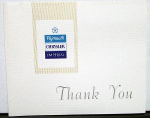 1966 to 1972 Chrysler Plymouth Imperial Dealer Thank You Card Mailer 1969 1970