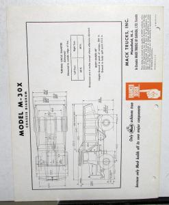 1962 Mack Truck Model M 30X Specification Sheet