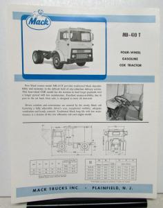 1964 Mack Truck Model MB 410T Specification Sheet