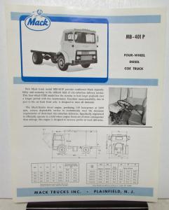 1964 Mack Truck Model MB 401P Specification Sheet
