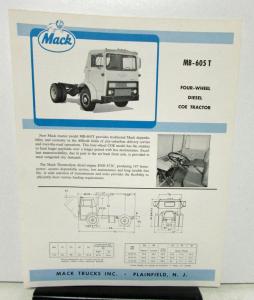 1964 Mack Truck Model MB 605T Specification Sheet