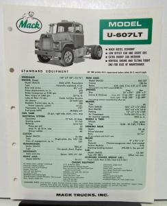 1965 Mack Truck Model U 607LT Specification Sheet