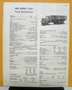 1951 REO Truck Model F 236 Specification Sheet