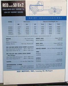 1953 REO Truck Model 50 6X2 Specification Sheet & Sales Brochure