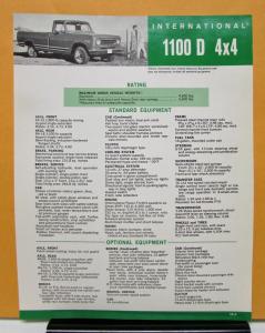 1970 1971 International Harvester Truck Model 1100 D 4x4 Specification Sheet