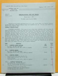 1953 Ford Truck P 350 500 600 Vanette Price Bulletin Specifications and List