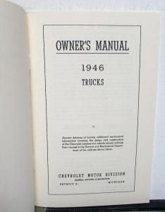 1946 Chevrolet Trucks Owners Manual Operation & Care New Reproduction Pickup