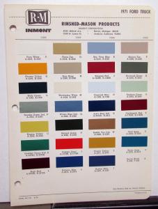1971 Ford Truck Paint Chips Rinshed Mason & Interior Colors Listed Original
