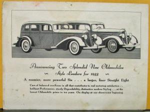 1933 Oldsmobile 6 & 8 Style Leaders Sales Card Original