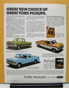 1974 Ford Supercab Pickup Truck F 100 250 350 Sales Brochure & Specs Original