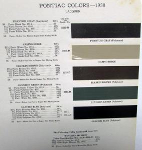 1938 Pontiac Color Paint Chips Leaflet Lacquer W/Formula