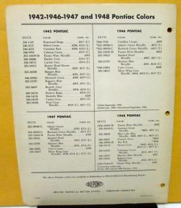 1949 Pontiac Color Paint Chips Leaflets Du Pont W/Formula