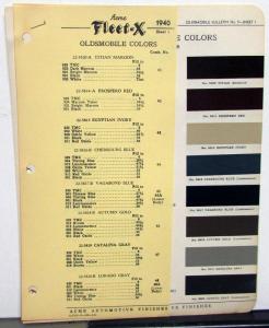1940 Oldsmobile Color Paint Chips Bulletin Acme Fleet-X Original
