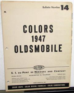 1947 Oldsmobile Dupont Color Paint Chips & Combinations Original Bulletin 14