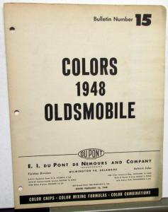 1948 Oldsmobile Dupont Color Paint Chips & Combinations Original Bulletin 15