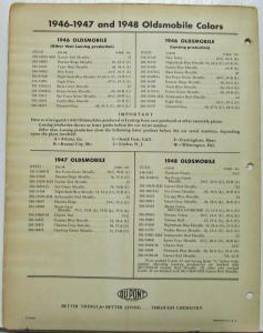 1949 Oldsmobile Dupont Color Paint Chips & Combinations Original Bulletin 16