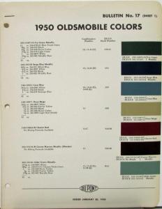1950 Oldsmobile Dupont Color Paint Chips & Combinations Original Bulletin 17