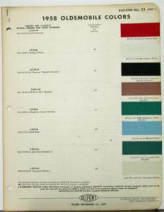 1958 Oldsmobile Dupont Color Paint Chips & Combinations Original Bulletin 25
