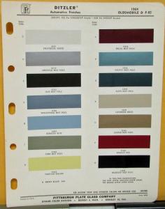 1964 Oldsmobile Colors Ditzler Pittsburgh Paint Chips Form 6408 Original