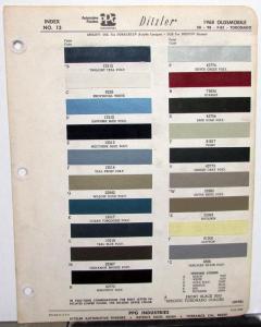 1968 Oldsmobile Colors Ditzler PPG Paint Chips Form 6808 Original