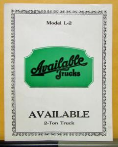 1925 Available Truck Model L 2 Sales Brochure & Specifications