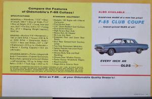 1961 Oldsmobile F85 Cutlass & Rockette 185 Engine Color Sales Folder Original