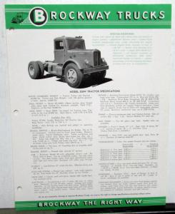 1957 Brockway Trucks Model 258W Tractor Specification Sheet