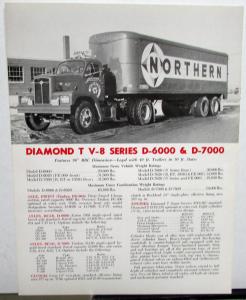 1961 Diamond T Truck D6000 D7000 Series Specification Sheet V8 Original