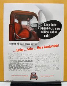 1952 Federal Truck Style Liner Cab For Million Dollar Comfort Sales Brochure