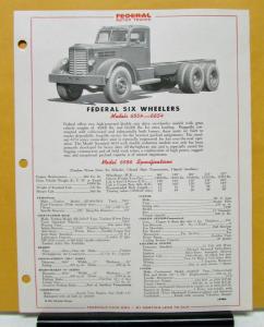1952 1953 Federal Truck Model 6554 6654 Sales Brochure & Specifications