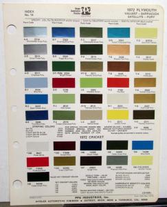 1972 Plymouth Color Paint Chips Leaflet PPG Cuda Road Runner GTX Duster Fury