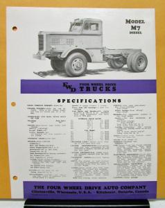 1948 FWD Truck Model M7 Diesel Specification Sheet