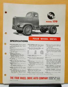 1954 1955 1956 FWD Truck Model 170 Specification Sheet