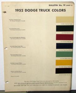 1952 Dodge Truck Paint Chips Duco Dulux Color Bulletin 19 Sheet 3 Original