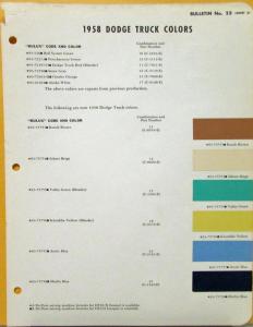 1958 Dodge Truck Dupont Paint Color Chips Original Bulletin 25 Sheet 3