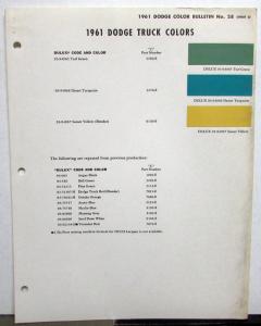 1961 Dodge Truck Dulux Paint Color Chips Original