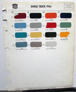 1966 Dodge Truck Acme Color Paint Chips Exterior Original Page
