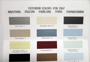 1967 Ford Paint Chips Dealer Brochure Colors Mustang Falcon Fairlane Thunderbird
