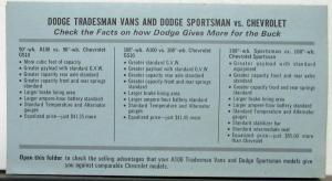 1969 Dodge Tradesman Sportsman Van Vs Chevrolet Dealer Salesman Info Sheet