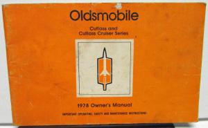 1978 Oldsmobile Owners Manual Cutlass & Cruiser Care & Operation