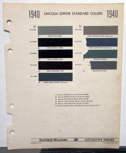 1940 Lincoln Zephyr Paint Chips by Sherwin-Williams Automotive Finishes Leaflets