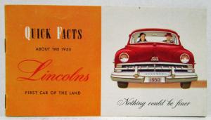1950 Lincoln Quick Facts Sales Brochure Orange Cover